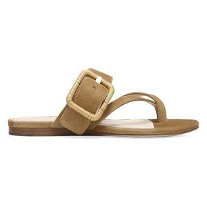 Salva Raffia Buckle Suede Flat Sandals